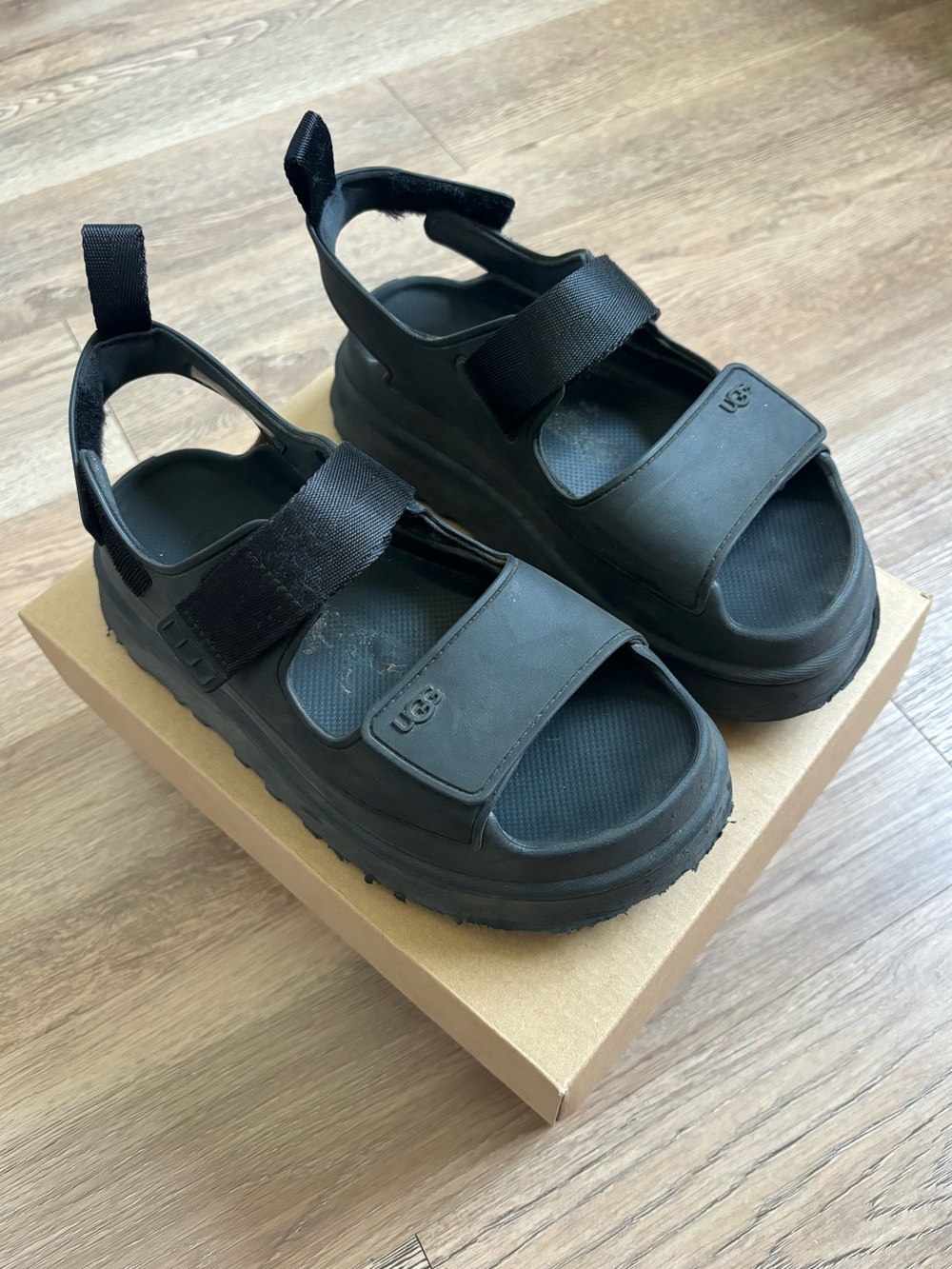 UGG Black GoldenGlow Platform Sandals